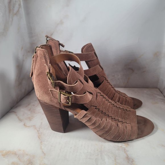 Zodiac Light Brown Suede Leather Woven Sandal Heels - Picture 4 of 7